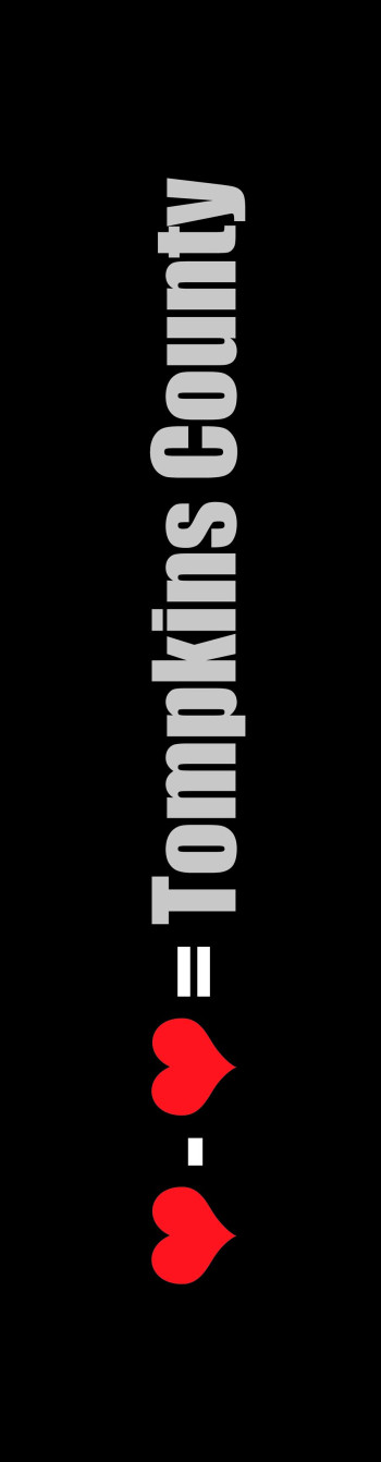 “♥ - ♥ = Tompkins County” Bumper sticker